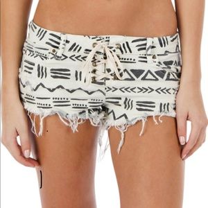 Billabong Black/White Aztec Distressed Jean Shorts